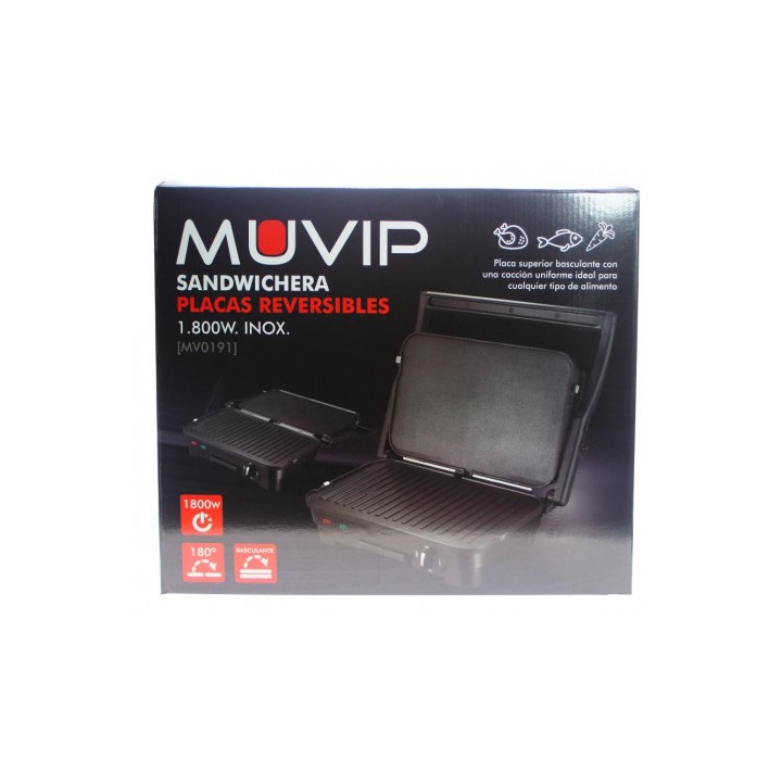 SANDWICHERA INOX 1800W 180º PLACAS REVERSIBLES MUVIP