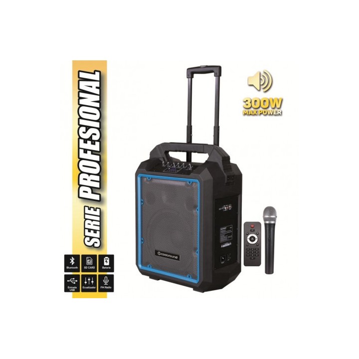 ALTAVOZ AUTOAMPLIFICADO PRO300 10" 300W CON BATERIA + MICRO SERIE PRO COOLS