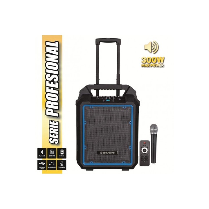 ALTAVOZ AUTOAMPLIFICADO PRO300 10" 300W CON BATERIA + MICRO SERIE PRO COOLS