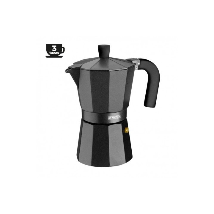 CAFETERA ALUMINIO 3 TAZAS VITRO NOIR NEGRO MONIX