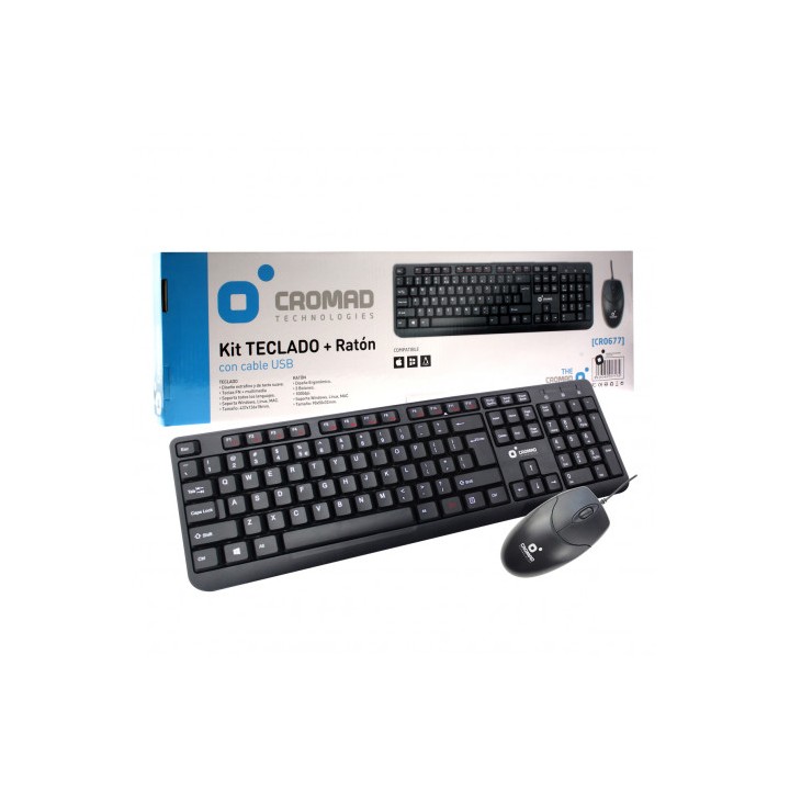 KIT TECLADO + RATÓN CON CABLE USB CROMAD