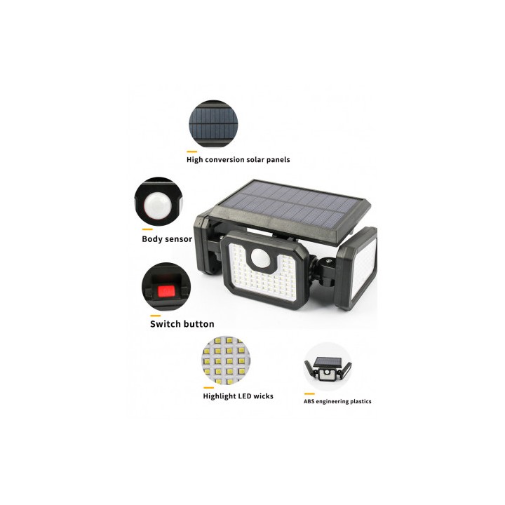 FOCO SOLAR TRIPLE CON SENSOR 800LM ELBAT