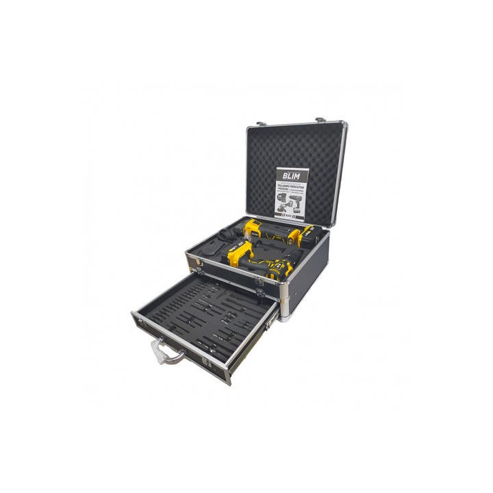 PACK 20V TALADRO PERCUTOR+RADIAL S/CARBONES | 2 X 4AH | CAJA ALUMINIO BLIM