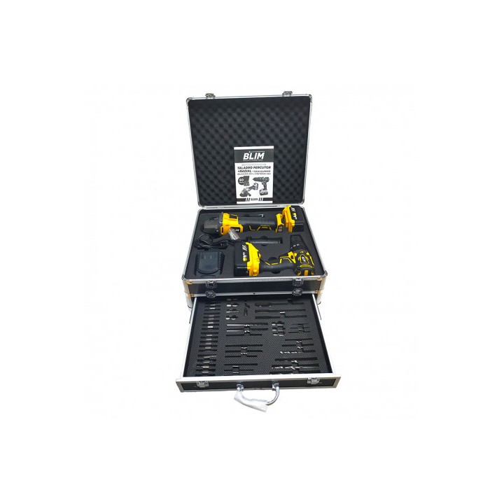 PACK 20V TALADRO PERCUTOR+RADIAL S/CARBONES | 2 X 4AH | CAJA ALUMINIO BLIM