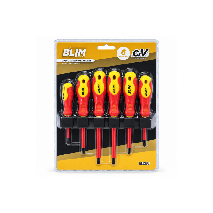 JUEGO 6 PIEZAS DESTORNILLADORES 1.000V CON SOPORTE BLIM