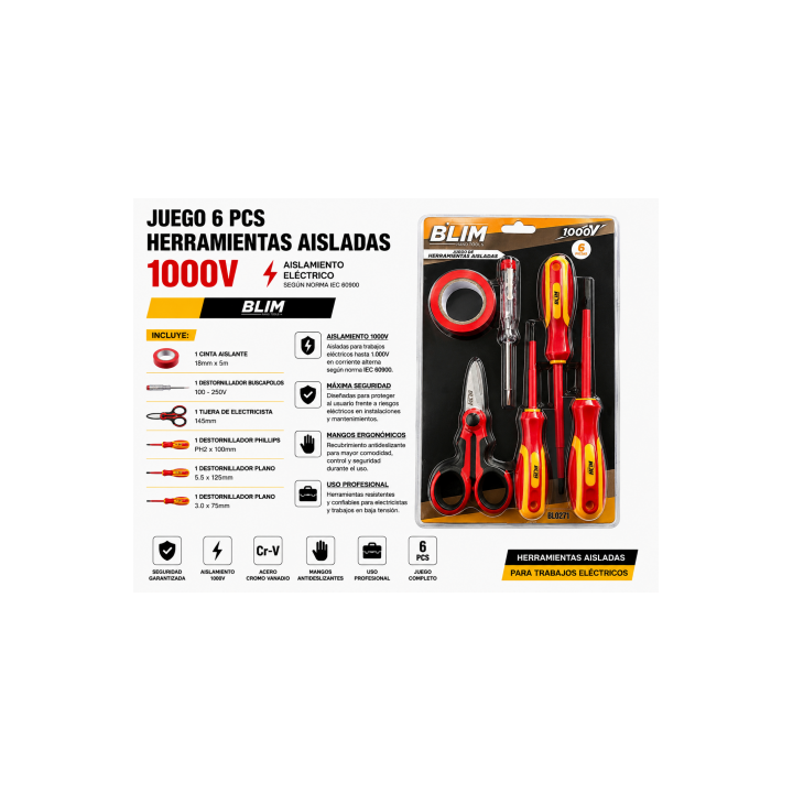 JUEGO 6 PCS HERRAMIENTAS AISLADAS 1000V. BLIM