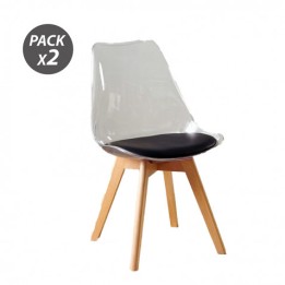 PACK 2 SILLAS DESIGN D1000 TRANSPARENTES + COJÍN NEGRO MUVIP