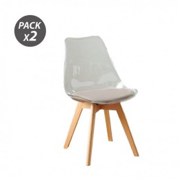 PACK 2 SILLAS DESIGN D1000 TRANSPARENTES + COJÍN MARRÓN MUVIP
