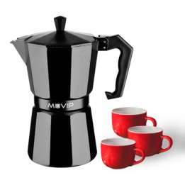 CAFETERA 3 TAZAS ALUMINIO NEGRO MATE ANTIADHERENTE MUVIP