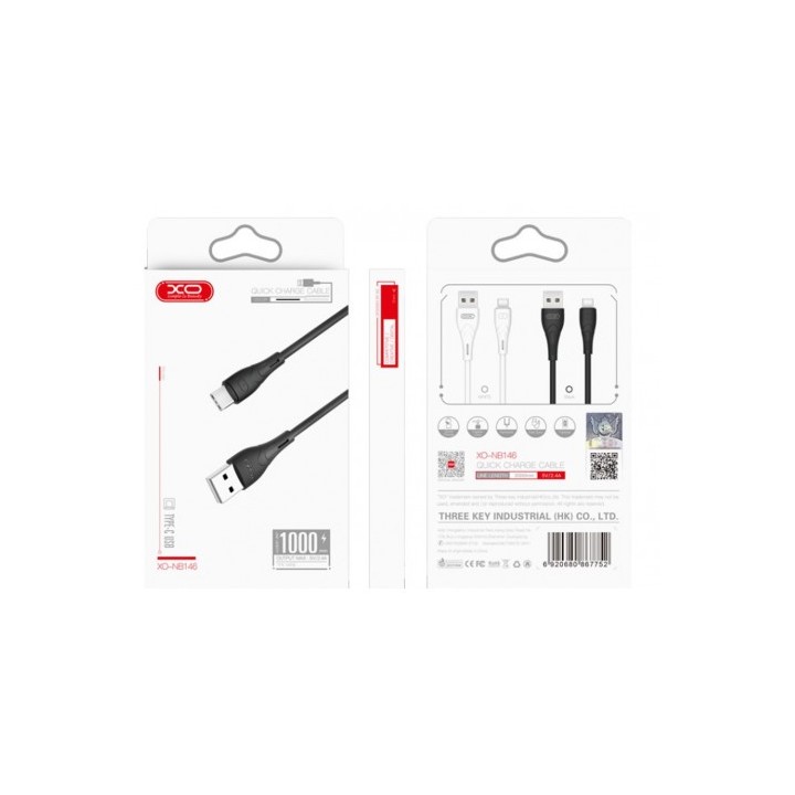 CABLE NB146 CARGA RAPIDA SILICONA USB - MICRO USB | 2.4A | 1 MTR | NEGRO XO