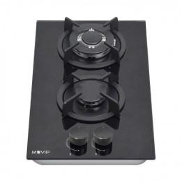 PLACA A GAS PARA ENCASTRAR 2 FUEGOS CRISTAL NEGRO MUVIP