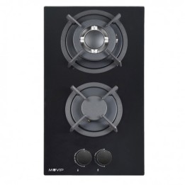 PLACA A GAS PARA ENCASTRAR 2 FUEGOS CRISTAL NEGRO MUVIP