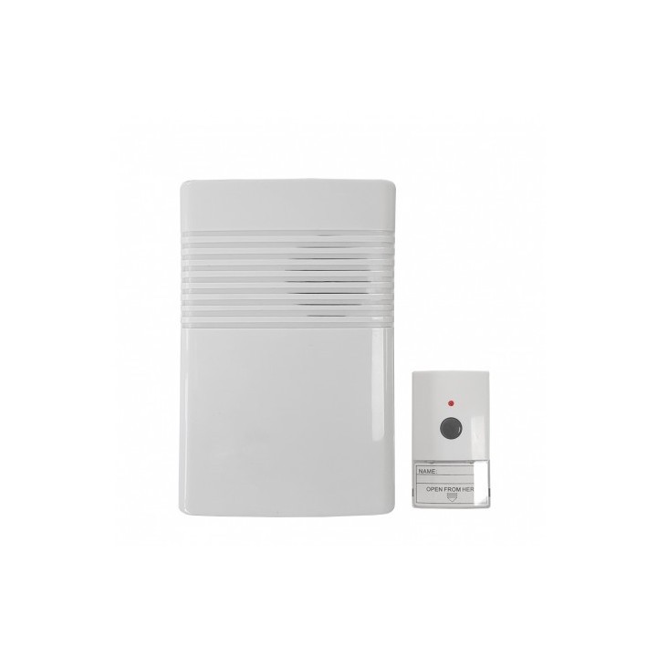 TIMBRE SIN HILOS PULSADOR Y RECEPTOR A PILAS (ALCANCE 50 METROS)
