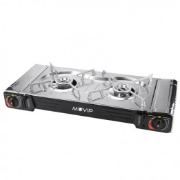 COCINA DE GAS PORTATIL DOBLE BOMBONA ACERO + PLANCHA + MALETIN MUVIP