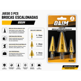 JUEGO 3 PCS BROCAS ESCALONADAS BLIM