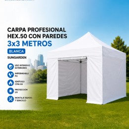 CARPA PROFESIONAL HEX.50 CON PAREDES 3X3 METROS BLANCA SUNGARDEN