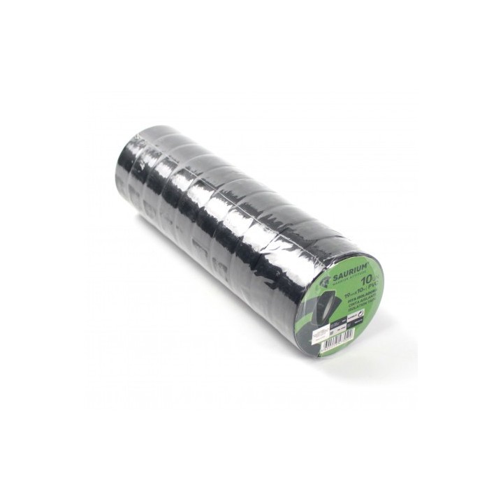 CINTA AISLANTE 10 PCS 10MX19MM NEGRA SAURIUM