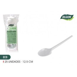 PACK 25 CUCHARAS POSTRE PLASTICAS REUTILIZABLES BLANCAS ALGON