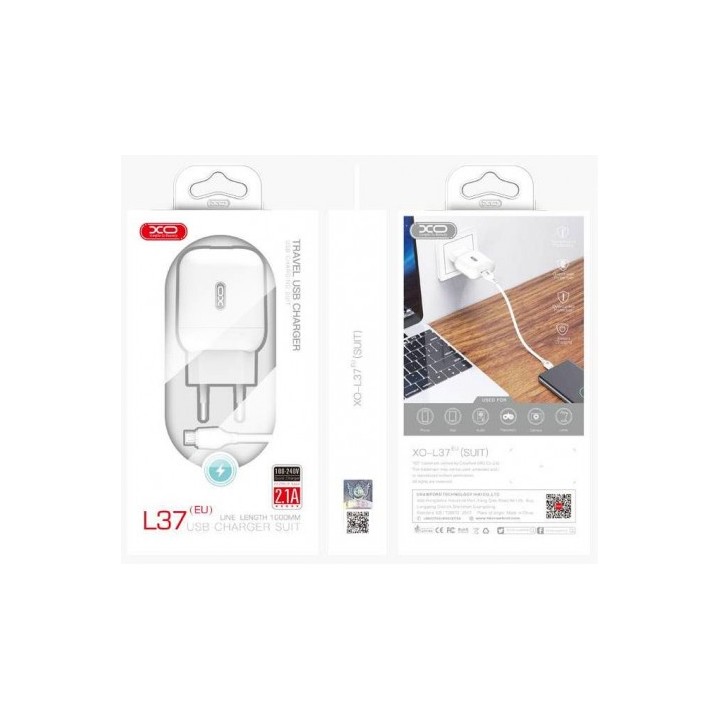 PACK CARGADOR CORRIENTE L37 2.1A + CABLE LIGHTNING XO