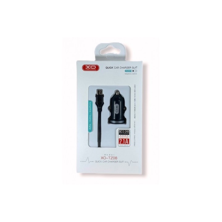 PACK CARGADOR MECHERO TZ08 2.1A + CABLE TIPO MICRO USB NEGRO XO