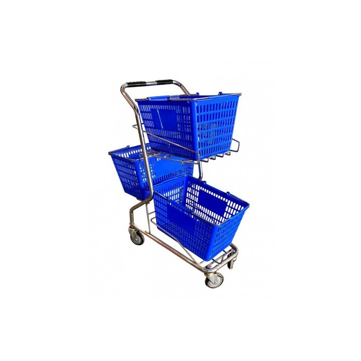 CARRO DE TRANSPORTE CON 3 CESTAS DE 28LT COLOR AZUL CROMAD