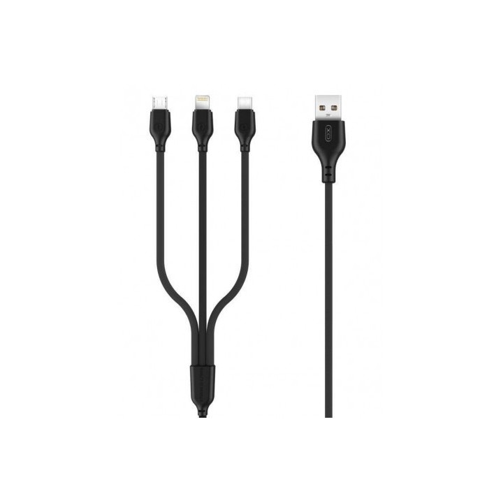 CABLE NB103 CARGA RAPIDA 3 EN 1 | MICRO + TIPO C + LIGHTNING A USB | NEGRO