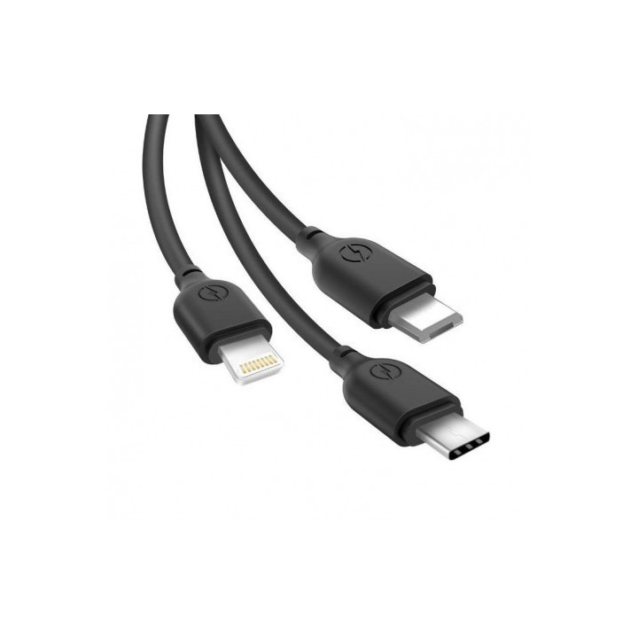 CABLE NB103 CARGA RAPIDA 3 EN 1 | MICRO + TIPO C + LIGHTNING A USB | NEGRO