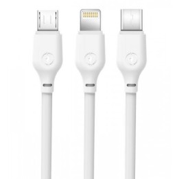 CABLE NB103 CARGA RAPIDA 3 EN 1 | MICRO + TIPO C + LIGHTNING A USB | BLANCO
