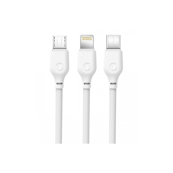 CABLE NB103 CARGA RAPIDA 3 EN 1 | MICRO + TIPO C + LIGHTNING A USB | BLANCO