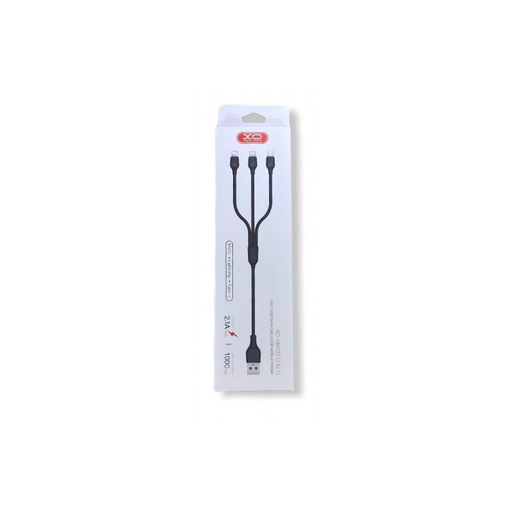 CABLE NB103 CARGA RAPIDA 3 EN 1 | MICRO + TIPO C + LIGHTNING A USB | BLANCO