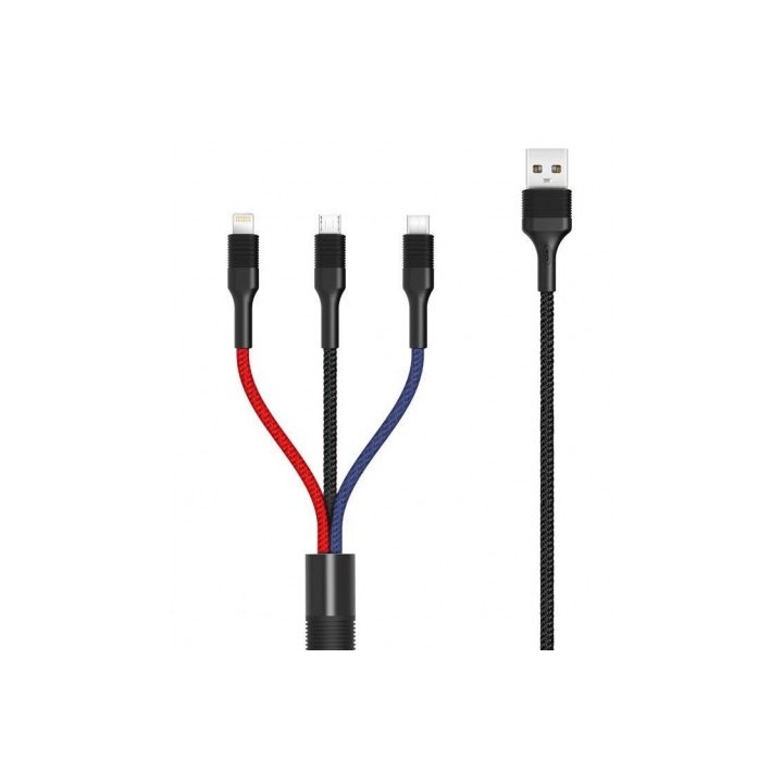 CABLE NB54 CARGA RAPIDA CORDON 3 EN 1 | MICRO + TIPO C + LIGHTNING A USB XO