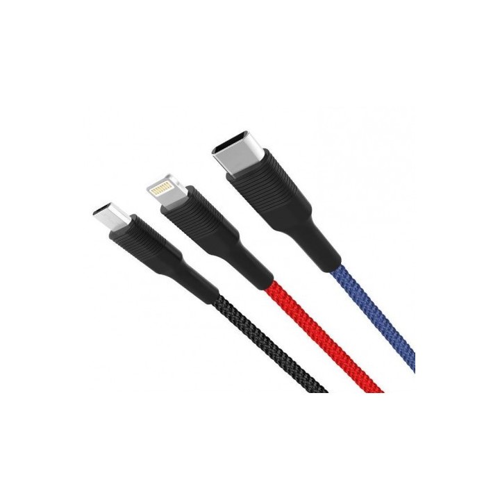 CABLE NB54 CARGA RAPIDA CORDON 3 EN 1 | MICRO + TIPO C + LIGHTNING A USB XO