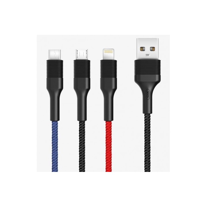 CABLE NB54 CARGA RAPIDA CORDON 3 EN 1 | MICRO + TIPO C + LIGHTNING A USB XO