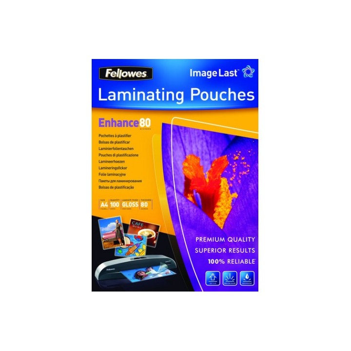 PACK 100 BOLSAS PLASTIFICACION 80 MICRAS A4 216X303 FELLOWES