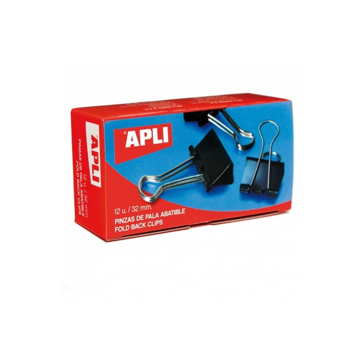 CAJA 12 PINZAS SUJETAPAPELES ABATIBLES - 32 MM - COLOR NEGRO - APLI