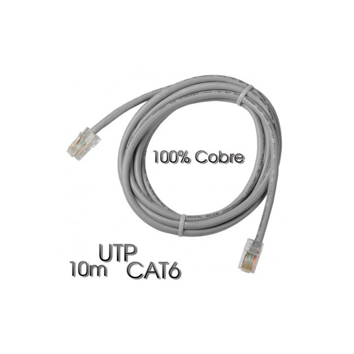 CABLE DE RED UTP CAT 6 10M GRIS CLARO 100% COBRE CROMAD