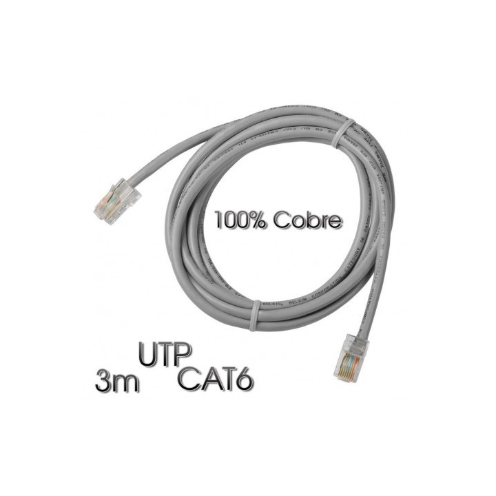 CABLE DE RED UTP CAT 6 3M GRIS CLARO 100% COBRE CROMAD