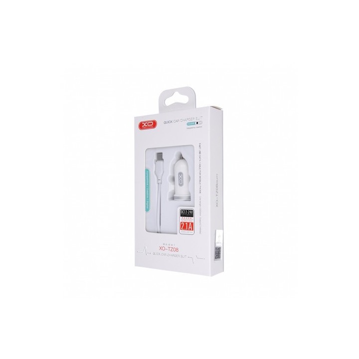 PACK CARGADOR MECHERO TZ08 2.1A + CABLE TIPO MICRO USB BLANCO XO