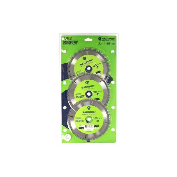PACK 3 DISCOS CORTE MADERA PARA SIERRAS 185MM. SAURIUM