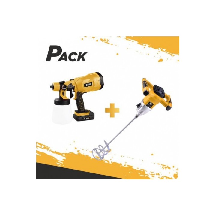 PACK MEZCLADOR ELECTRICO 1500W + PISTOLA PINTAR 20V 2AH BLIM