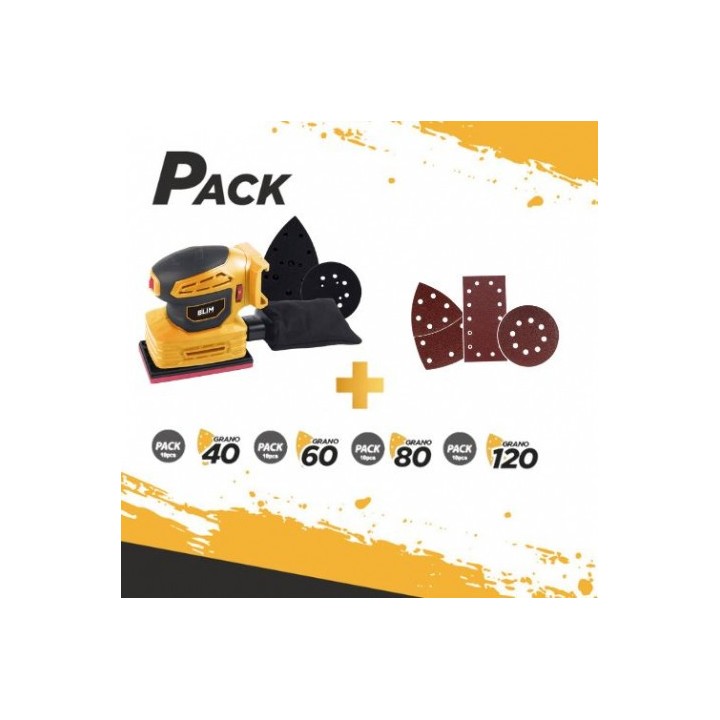 PACK MULTILIJADORA 3 PLACAS 20V 2AH + JUEGO DE 36 LIJAS BLIM